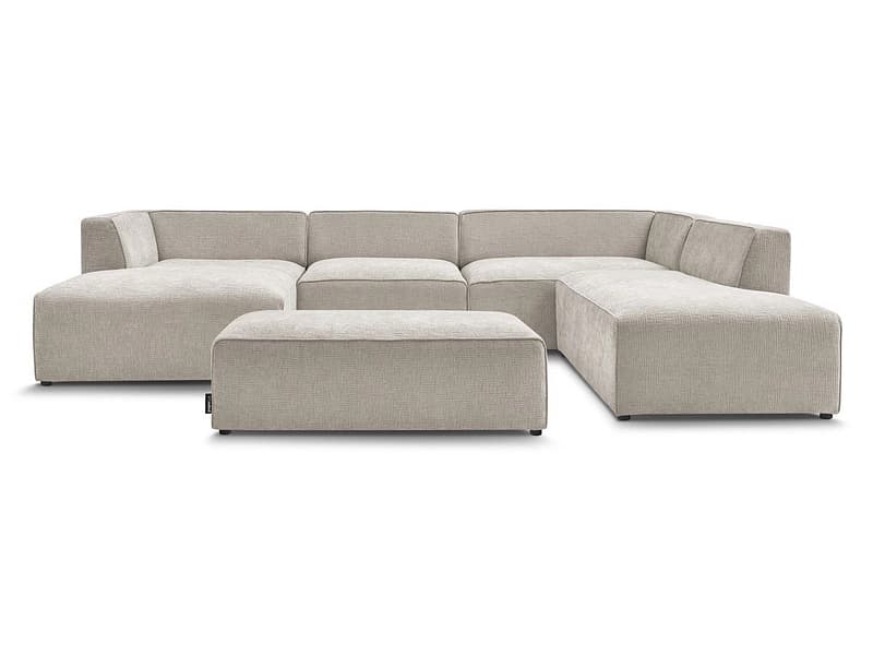 Panorama-Ecksofa mit Hocker BOBOCHIC MEGEVE Stoff mit Textur beige