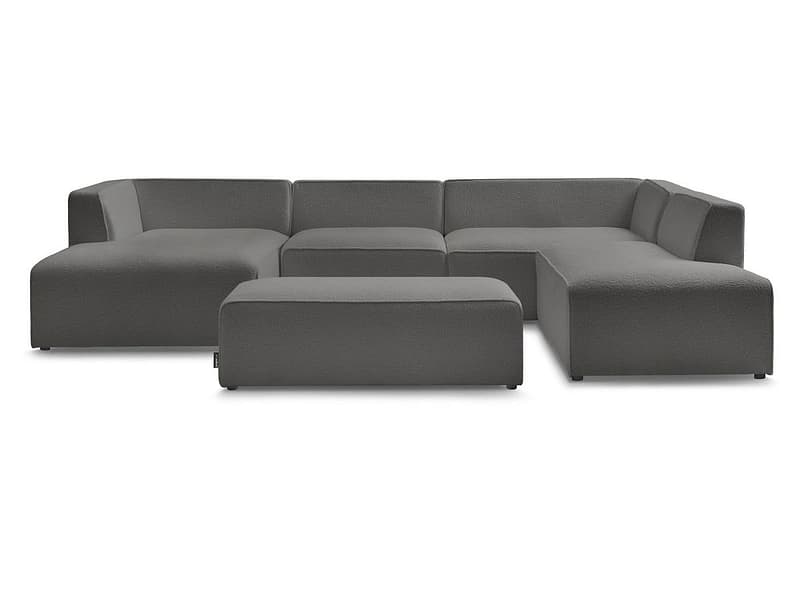 Panorama-Ecksofa mit Hocker BOBOCHIC MEGEVE Boucle-Stoff dunkelgrau
