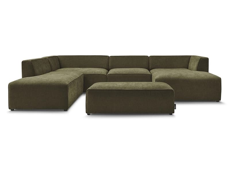 Panorama-Ecksofa mit Hocker BOBOCHIC MEGEVE Stoff mit Textur grün