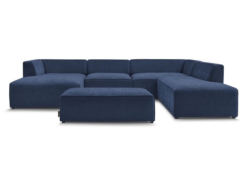 Panorama-Ecksofa mit Hocker BOBOCHIC MEGEVE Stoff mit Textur dunkelblau