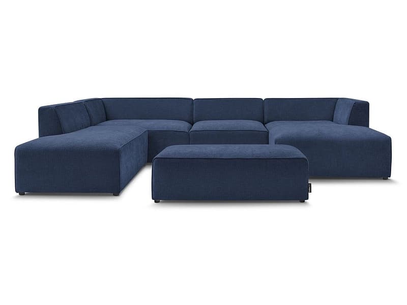 Panorama-Ecksofa mit Hocker BOBOCHIC MEGEVE Stoff mit Textur dunkelblau