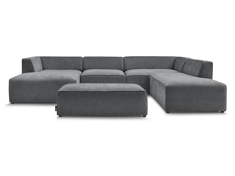Panorama-Ecksofa mit Hocker BOBOCHIC MEGEVE Stoff mit Textur dunkelgrau