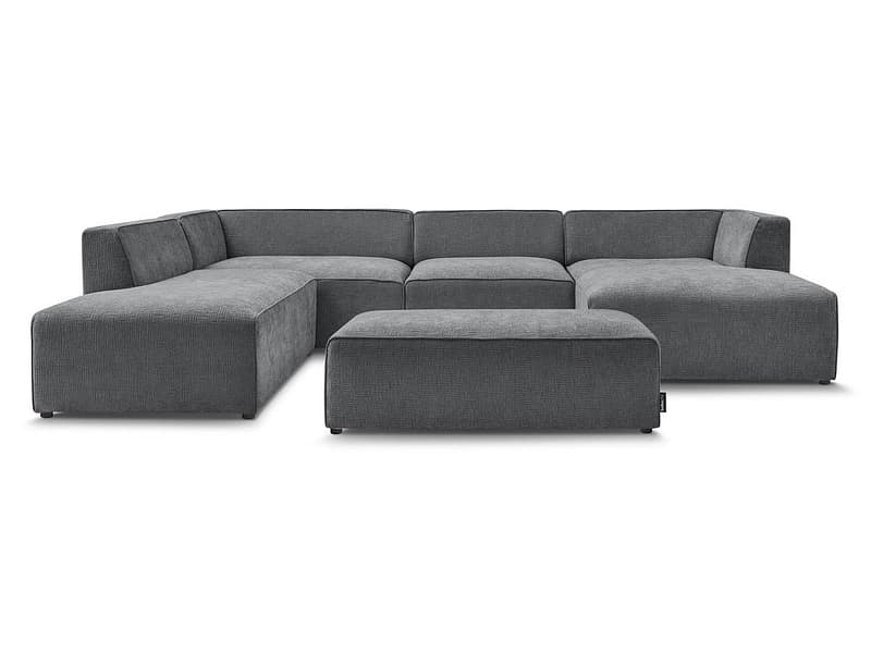 Panorama-Ecksofa mit Hocker BOBOCHIC MEGEVE Stoff mit Textur dunkelgrau