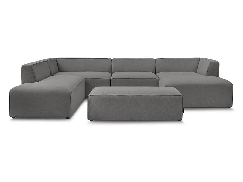Panorama-Ecksofa mit Hocker BOBOCHIC MEGEVE Stoff chiniert dunkelgrau