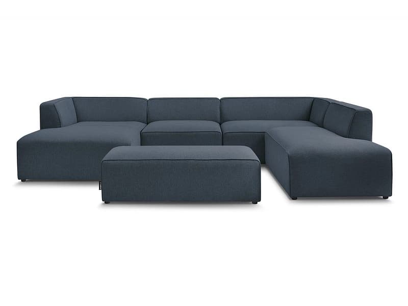 Panorama-Ecksofa mit Hocker BOBOCHIC MEGEVE Stoff chiniert dunkelblau