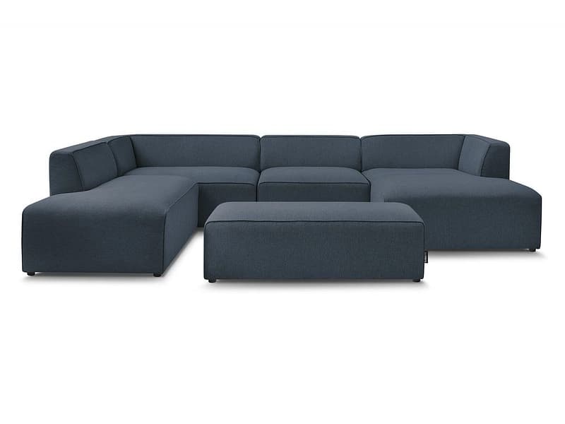 Panorama-Ecksofa mit Hocker BOBOCHIC MEGEVE Stoff chiniert dunkelblau