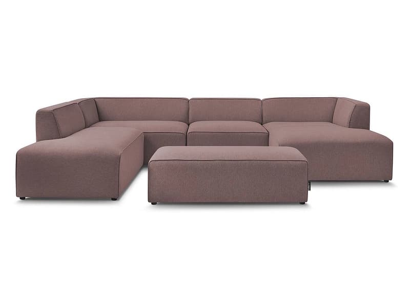 Panorama-Ecksofa mit Hocker BOBOCHIC MEGEVE Stoff chiniert rosa