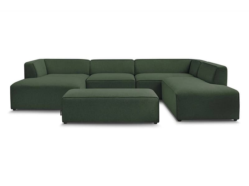Panorama-Ecksofa mit Hocker BOBOCHIC MEGEVE Stoff chiniert grün
