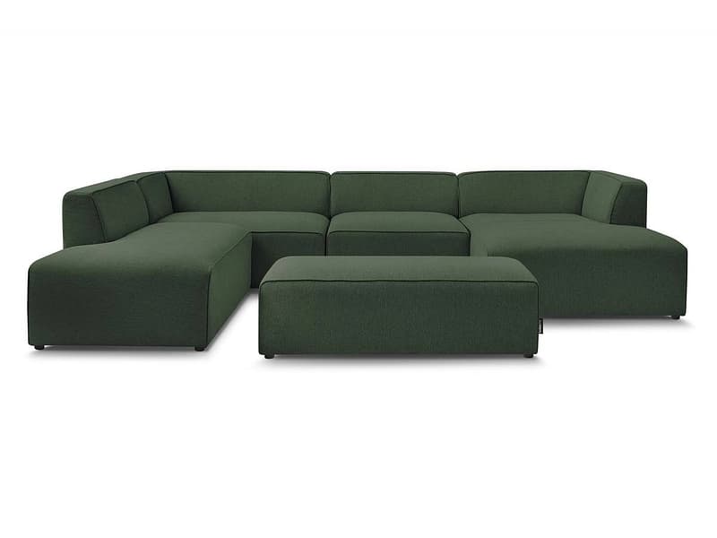 Panorama-Ecksofa mit Hocker BOBOCHIC MEGEVE Stoff chiniert grün