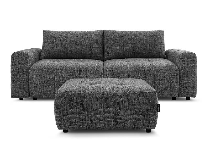 3er Sofa mit Hocker BOBOCHIC ARSENE Stoff chiniert dunkelgrau