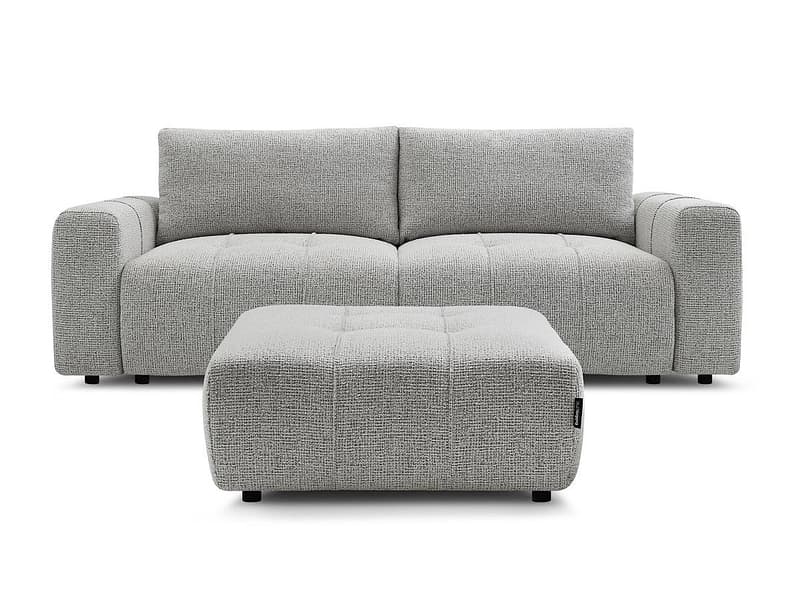 3er Sofa mit Hocker BOBOCHIC ARSENE Stoff chiniert hellgrau