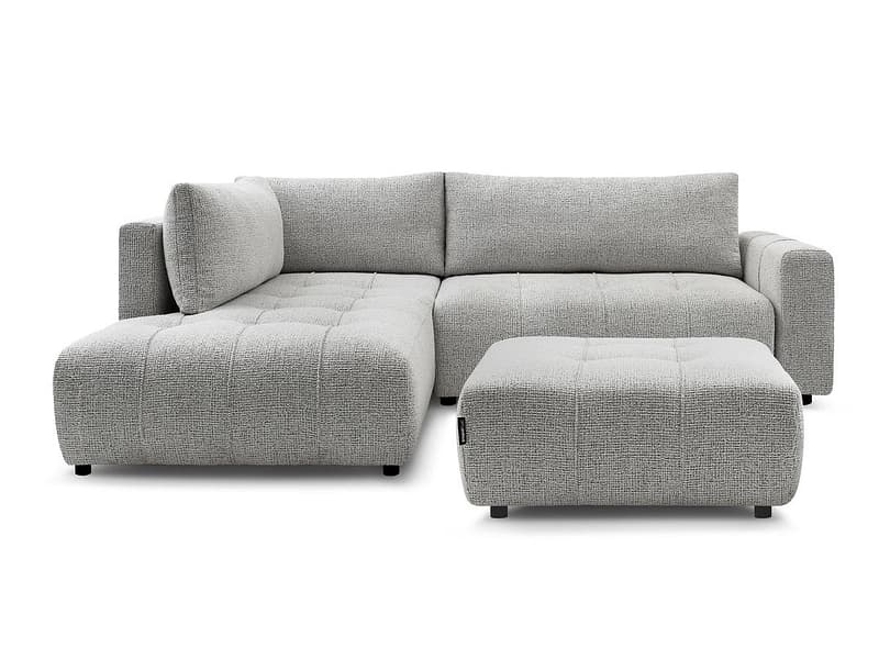 Ecksofa mit Hocker BOBOCHIC ARSENE Stoff chiniert hellgrau
