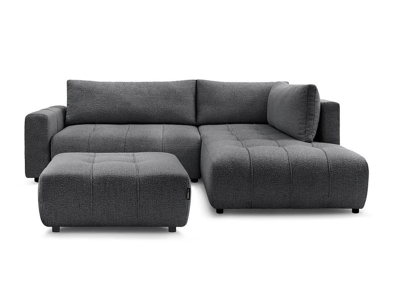 Ecksofa mit Hocker BOBOCHIC ARSENE Stoff chiniert dunkelgrau