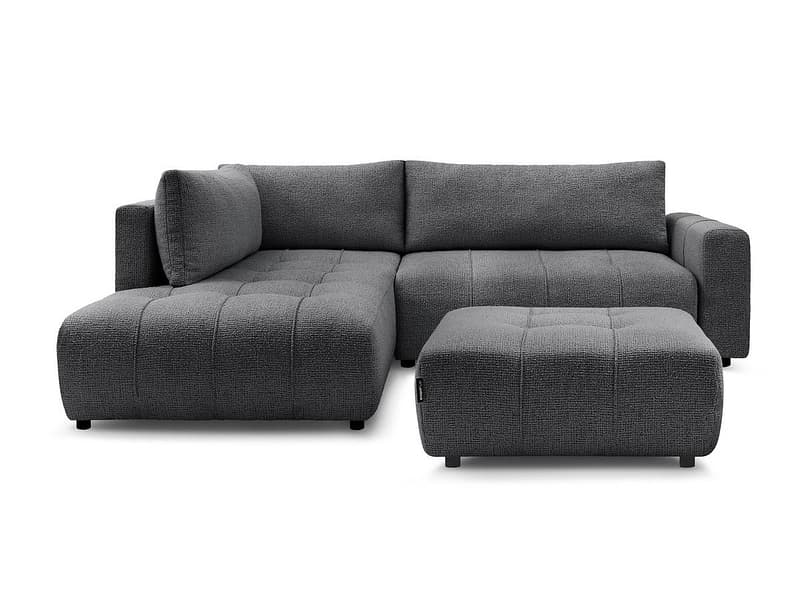 Ecksofa mit Hocker BOBOCHIC ARSENE Stoff chiniert dunkelgrau