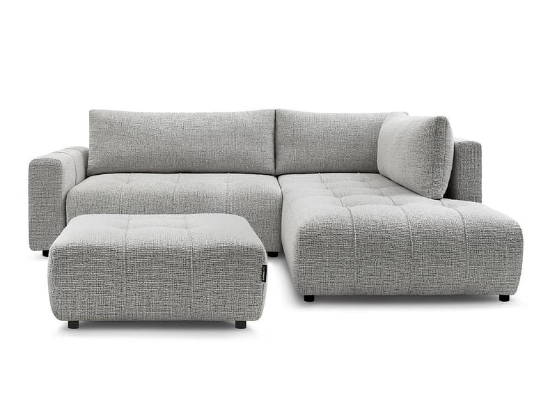 Ecksofa mit Hocker BOBOCHIC ARSENE Stoff chiniert hellgrau
