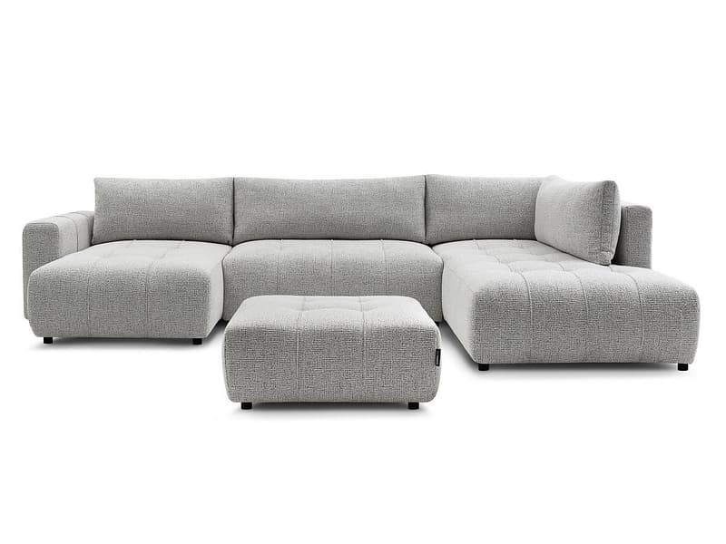Panorama-Ecksofa mit Hocker BOBOCHIC ARSENE Stoff chiniert hellgrau