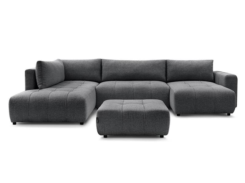Panorama-Ecksofa mit Hocker BOBOCHIC ARSENE Stoff chiniert dunkelgrau