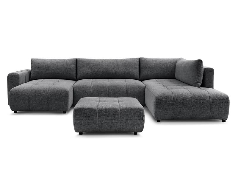 Panorama-Ecksofa mit Hocker BOBOCHIC ARSENE Stoff chiniert dunkelgrau