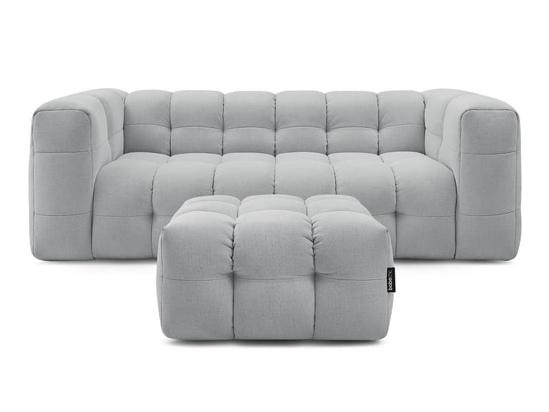 3er Sofa mit Hocker BOBOCHIC CLOUD Stoff hellgrau