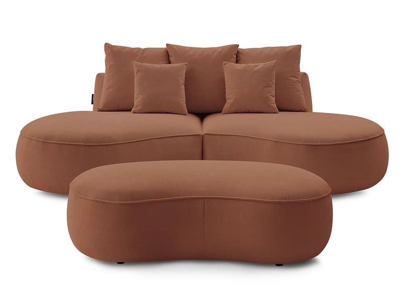 3er Sofa mit Hocker BOBOCHIC SAINT-GERMAIN Stoff mit Textur orange