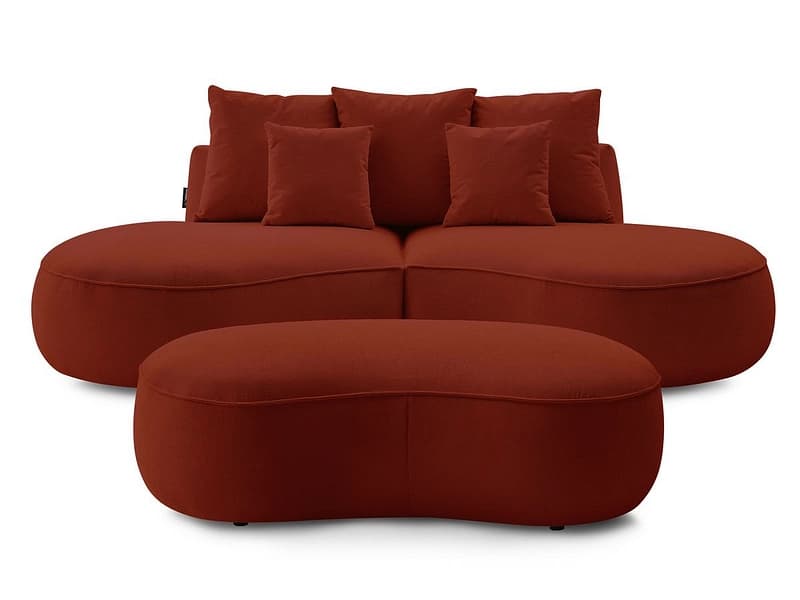 3er Sofa mit Hocker BOBOCHIC SAINT-GERMAIN Stoff mit Textur rot