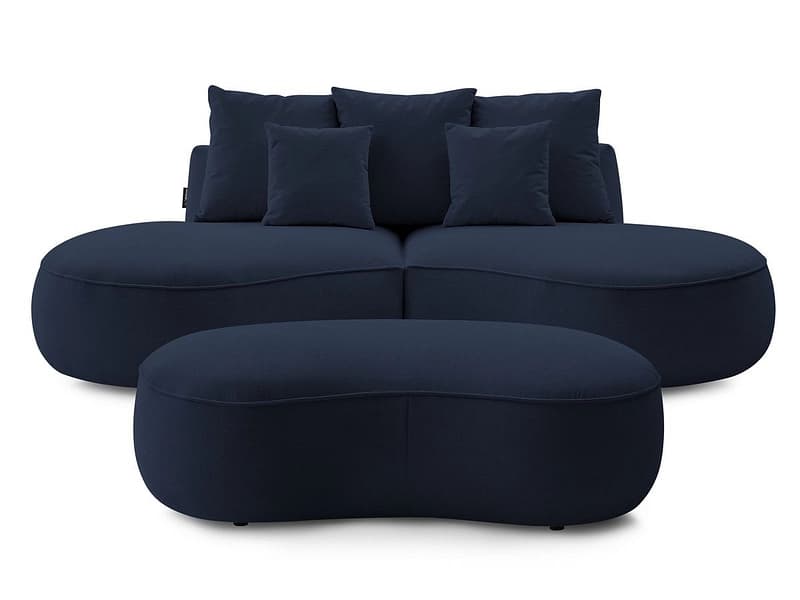 3er Sofa mit Hocker BOBOCHIC SAINT-GERMAIN Stoff mit Textur dunkelblau
