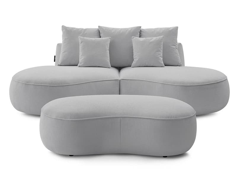 3er Sofa mit Hocker BOBOCHIC SAINT-GERMAIN Stoff mit Textur hellgrau