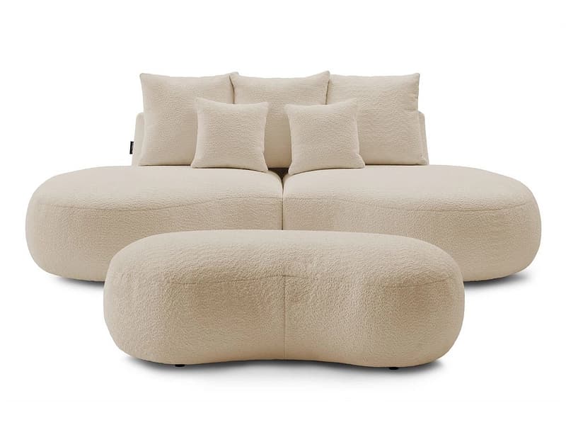 3er Sofa mit Hocker BOBOCHIC SAINT-GERMAIN Boucle-Stoff beige