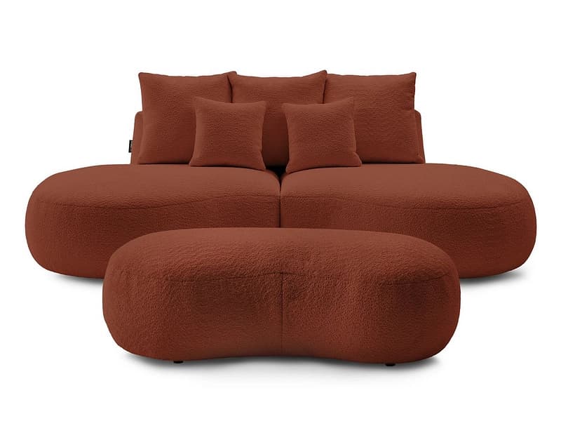 3er Sofa mit Hocker BOBOCHIC SAINT-GERMAIN Boucle-Stoff orange