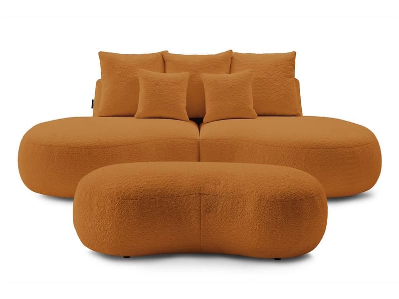 3er Sofa mit Hocker BOBOCHIC SAINT-GERMAIN Boucle-Stoff gelb