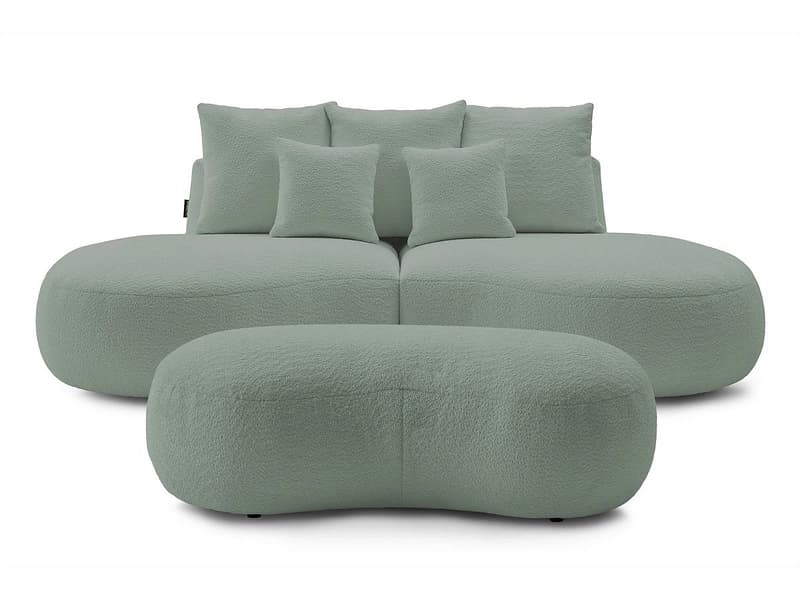 3er Sofa mit Hocker BOBOCHIC SAINT-GERMAIN Boucle-Stoff grün