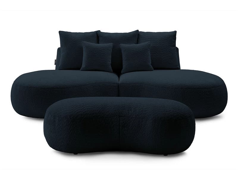 3er Sofa mit Hocker BOBOCHIC SAINT-GERMAIN Boucle-Stoff dunkelblau