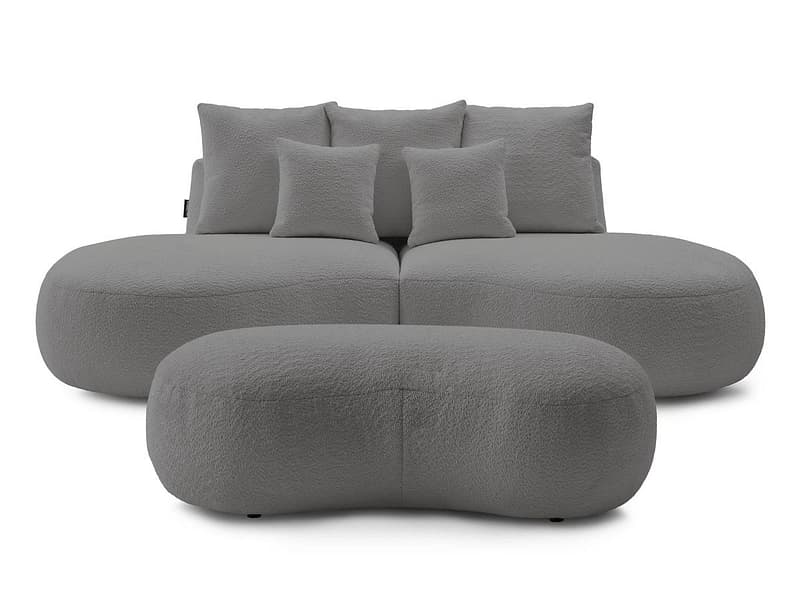3er Sofa mit Hocker BOBOCHIC SAINT-GERMAIN Boucle-Stoff hellgrau