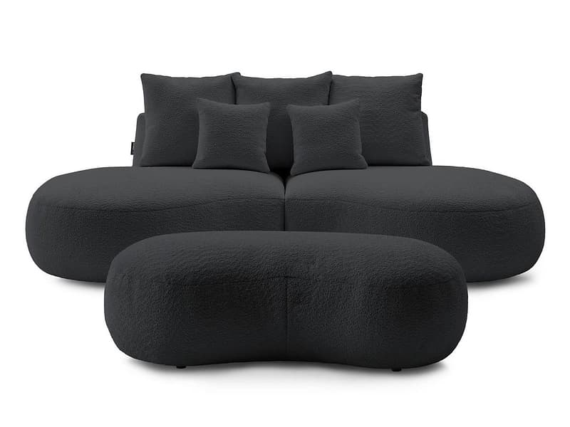 3er Sofa mit Hocker BOBOCHIC SAINT-GERMAIN Boucle-Stoff dunkelgrau