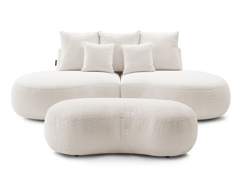 3er Sofa mit Hocker BOBOCHIC SAINT-GERMAIN Boucle-Stoff weiss