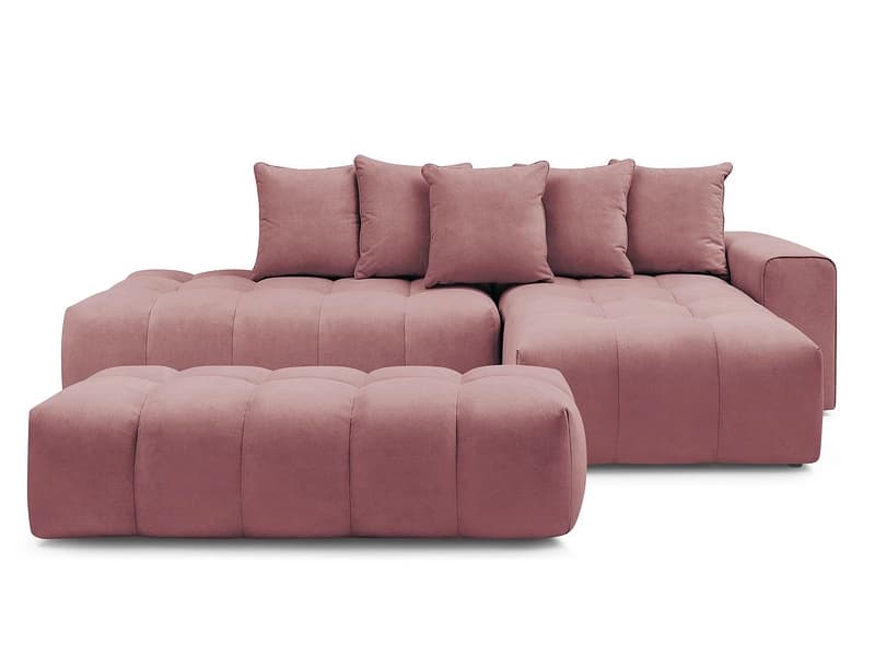Ecksofa mit Hocker BOBOCHIC MONT-BLANC Samt rosa
