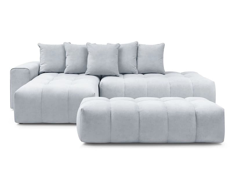 Ecksofa mit Hocker BOBOCHIC MONT-BLANC Samt hellgrau