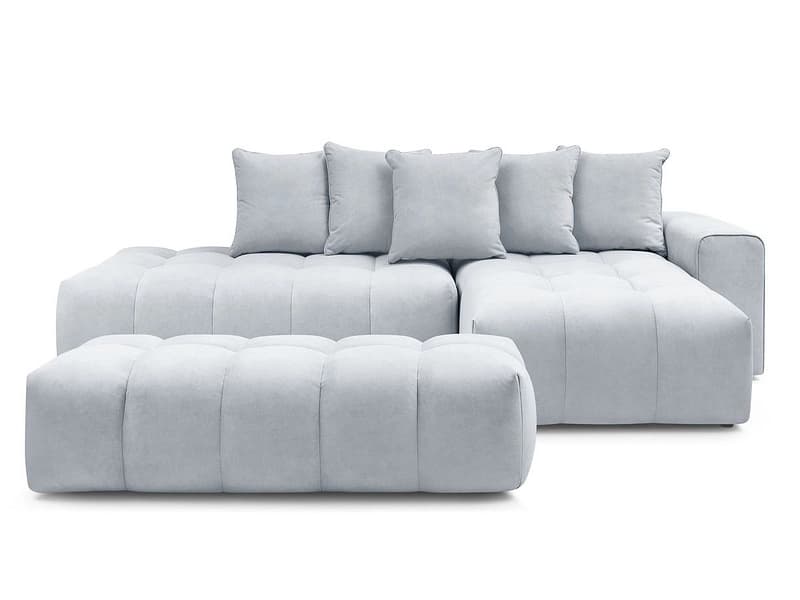 Ecksofa mit Hocker BOBOCHIC MONT-BLANC Samt hellgrau
