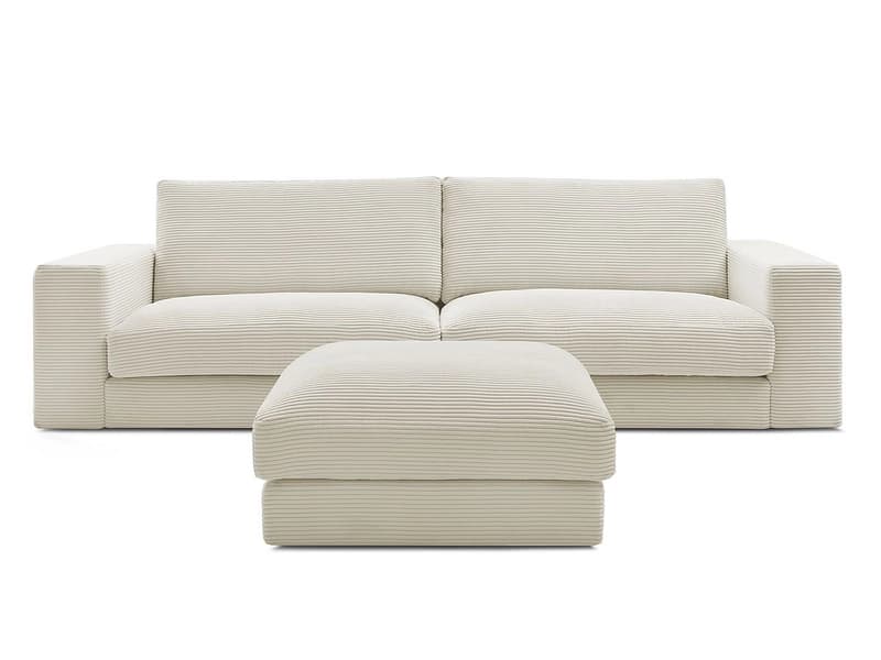 3er Sofa mit Hocker BOBOCHIC LEONARD Cord-Stoff beige