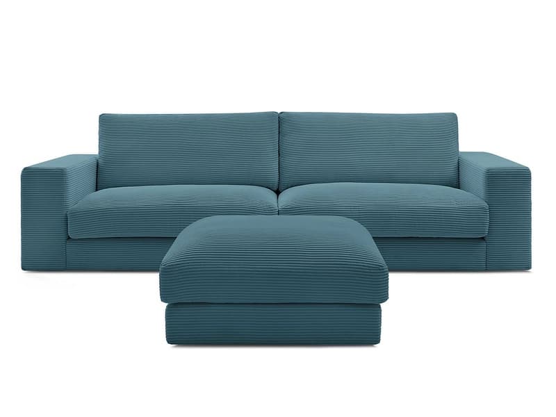 3er Sofa mit Hocker BOBOCHIC LEONARD Cord-Stoff hellblau