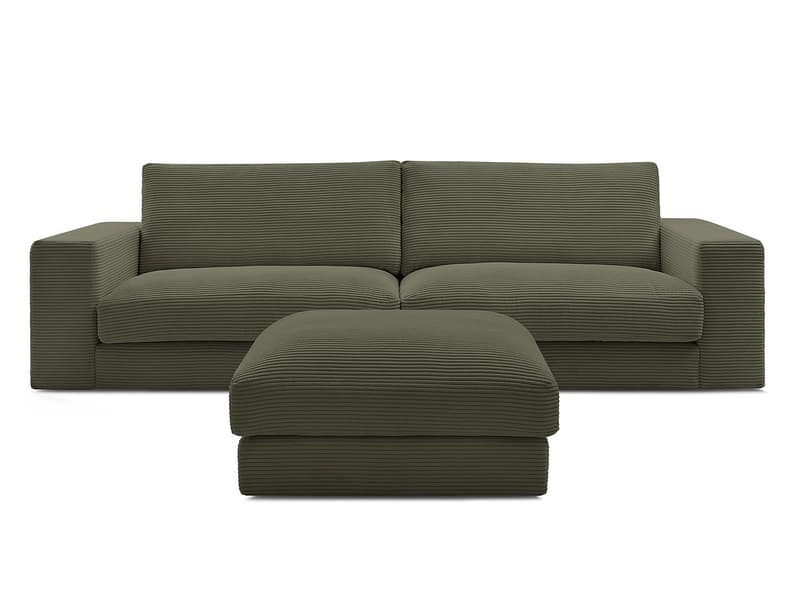 3er Sofa mit Hocker BOBOCHIC LEONARD Cord-Stoff hellgrün