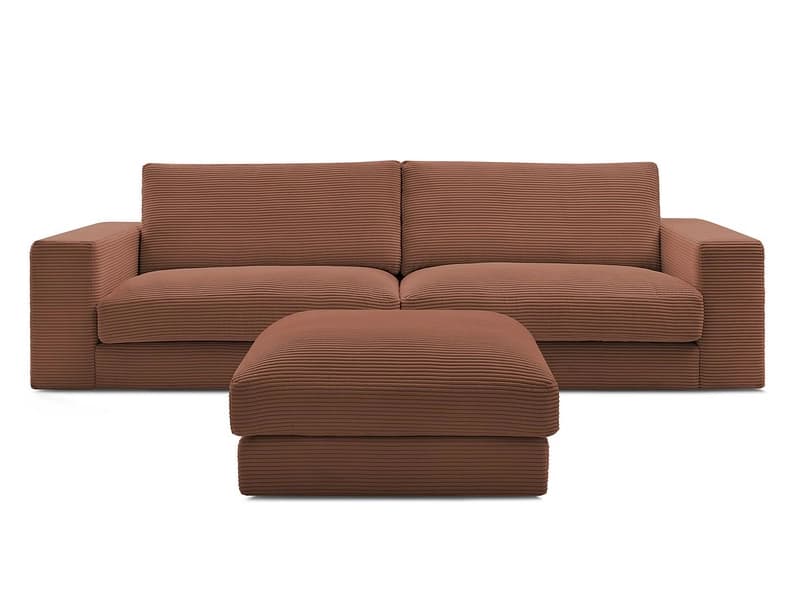 3er Sofa mit Hocker BOBOCHIC LEONARD Cord-Stoff orange