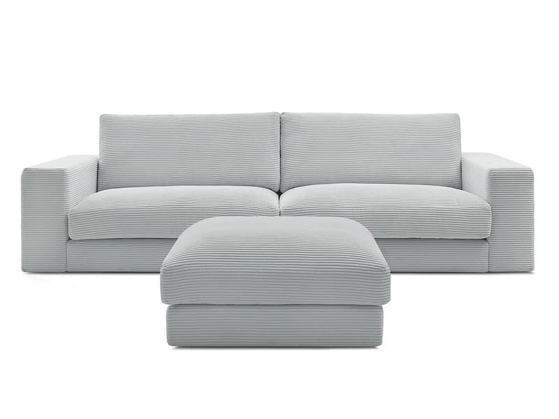3er Sofa mit Hocker BOBOCHIC LEONARD Cord-Stoff hellgrau