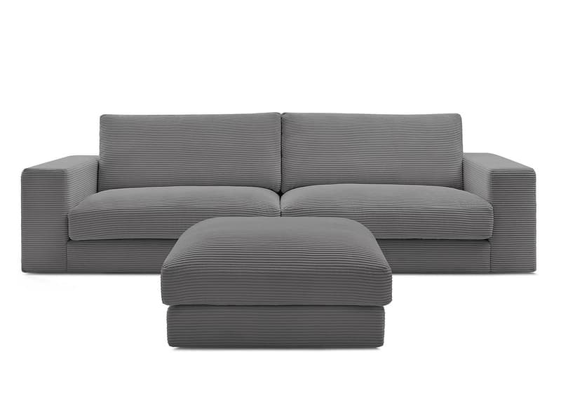 3er Sofa mit Hocker BOBOCHIC LEONARD Cord-Stoff dunkelgrau