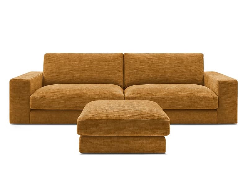 3er Sofa mit Hocker BOBOCHIC LEONARD Stoff mit Textur gelb