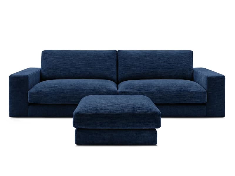 3er Sofa mit Hocker BOBOCHIC LEONARD Stoff mit Textur dunkelblau