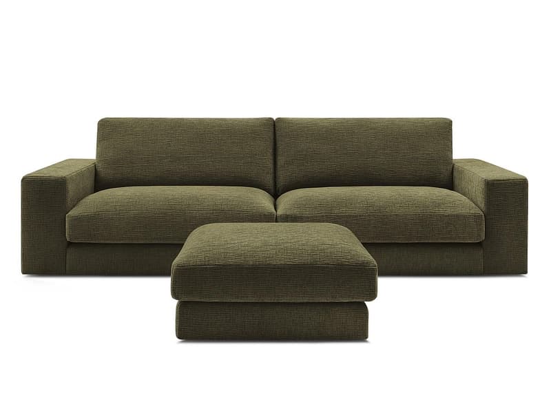 3er Sofa mit Hocker BOBOCHIC LEONARD Stoff mit Textur grün
