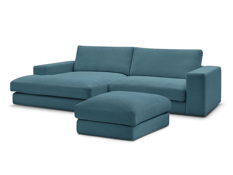 Ecksofa mit Hocker BOBOCHIC LEONARD Cord-Stoff hellblau