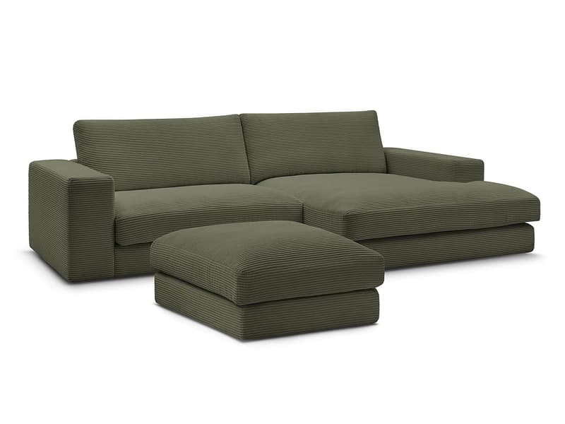 Ecksofa mit Hocker BOBOCHIC LEONARD Cord-Stoff hellgrün
