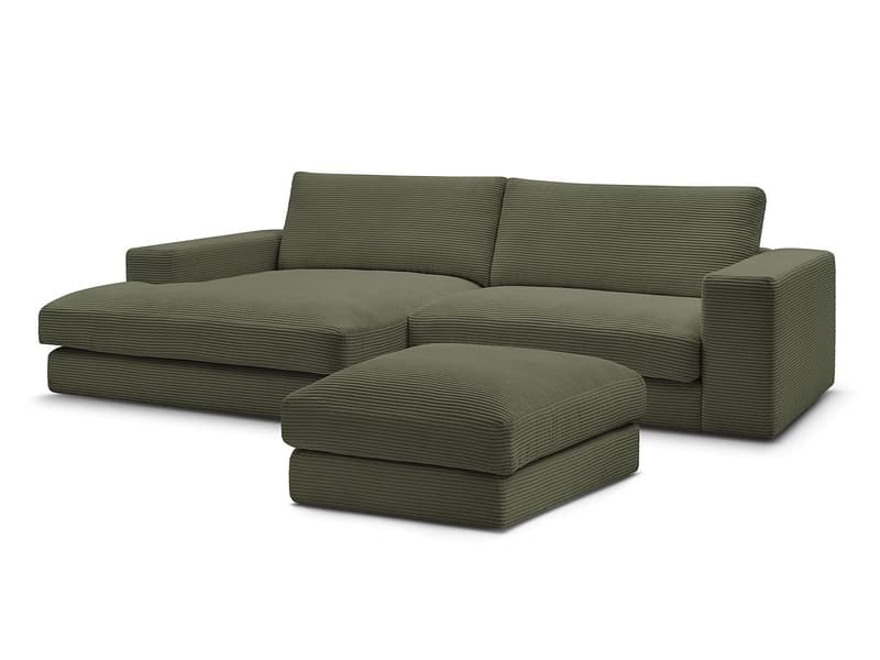 Ecksofa mit Hocker BOBOCHIC LEONARD Cord-Stoff hellgrün